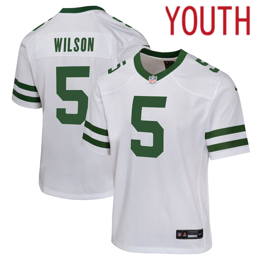 Youth New York Jets #5 Garrett Wilson Nike Legacy White Game NFL Jersey->youth nfl jersey->Youth Jersey